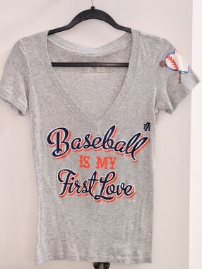 Mets "The 7 Line" Baseball Is My First Love Grey V-Neck Tee